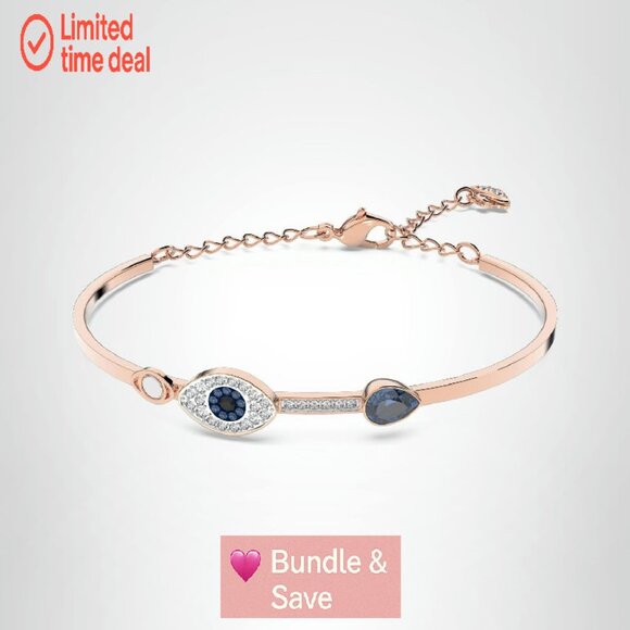 Evil Eye Bangle Bracelet, Mixed Metal, Medium Size, Adjustable - Picture 1 of 6